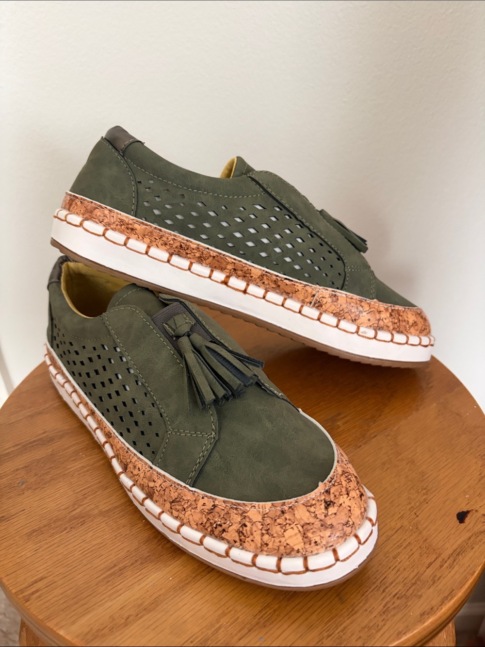 Olive Green Tassel Slip-On Sneakers NEW